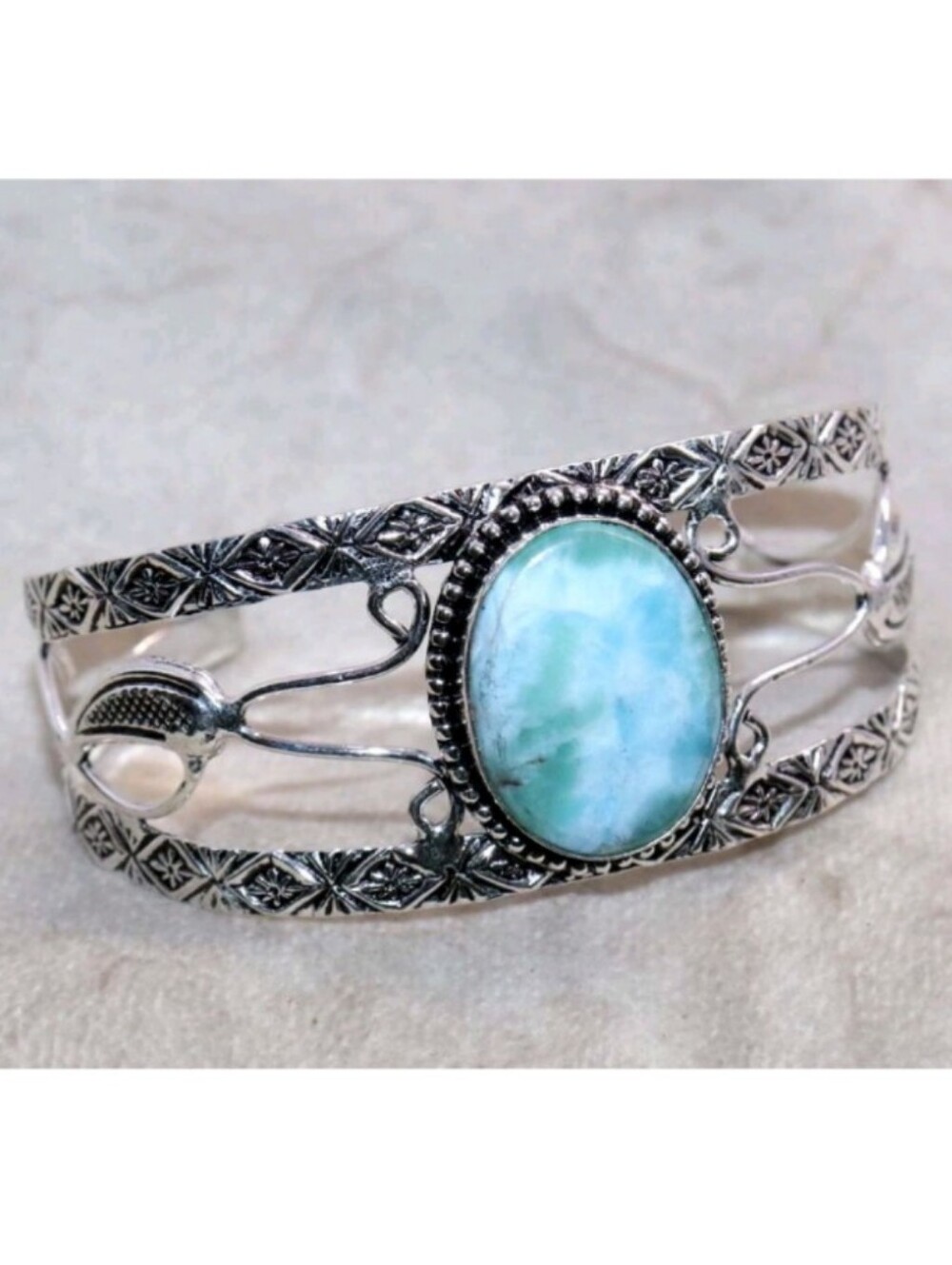 Larimar Gemstone Jewelry 925 Sterling Silver Handmade Adjustable Cuff Bracelet